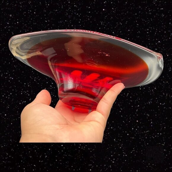 Sommerso Art Glass Bowl Centerpiece Red Clear Dish 9.5”W 3”T - Picture 6 of 10